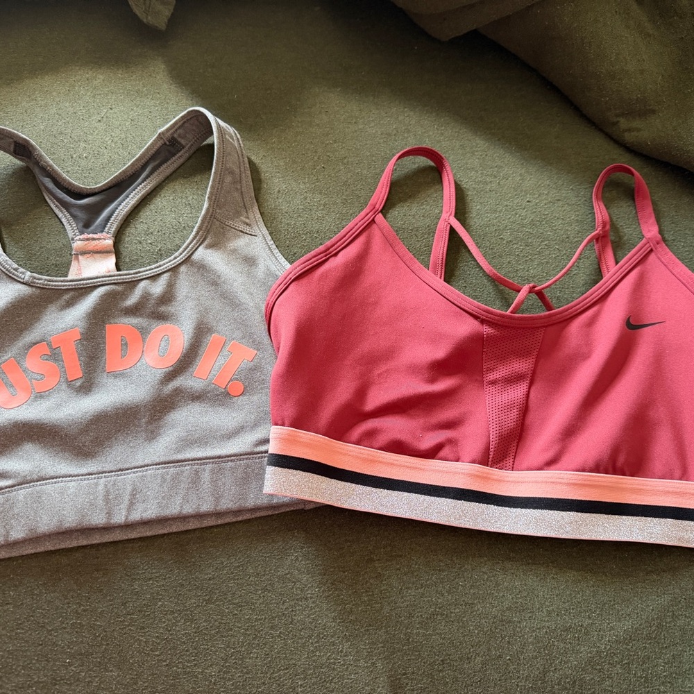 2 Nike Gray & Pink Sports Bras Size  M